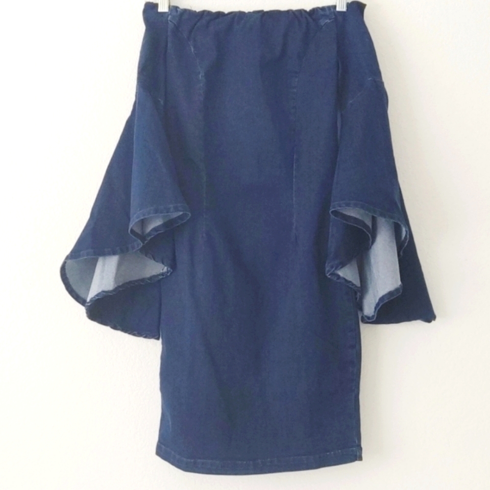 Venus Denim Off The Shoulder Bell Sleeve Dress 2